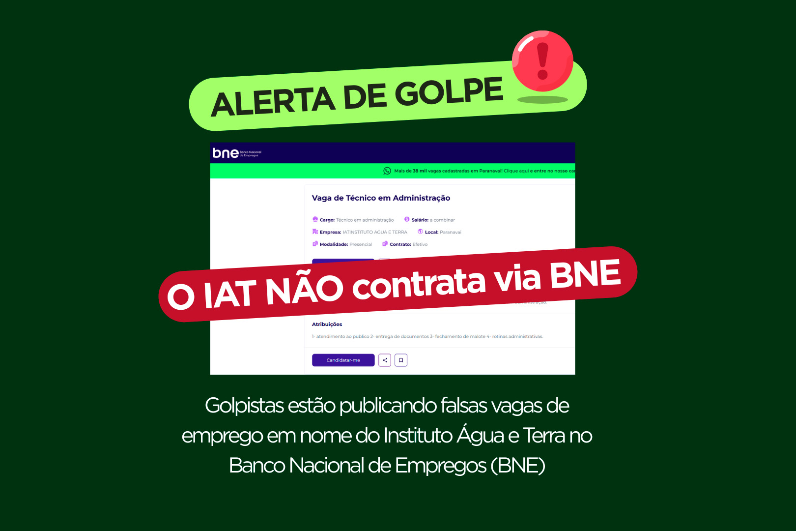 IAT alerta sobre golpe de falsas vagas de emprego em Paranavaí